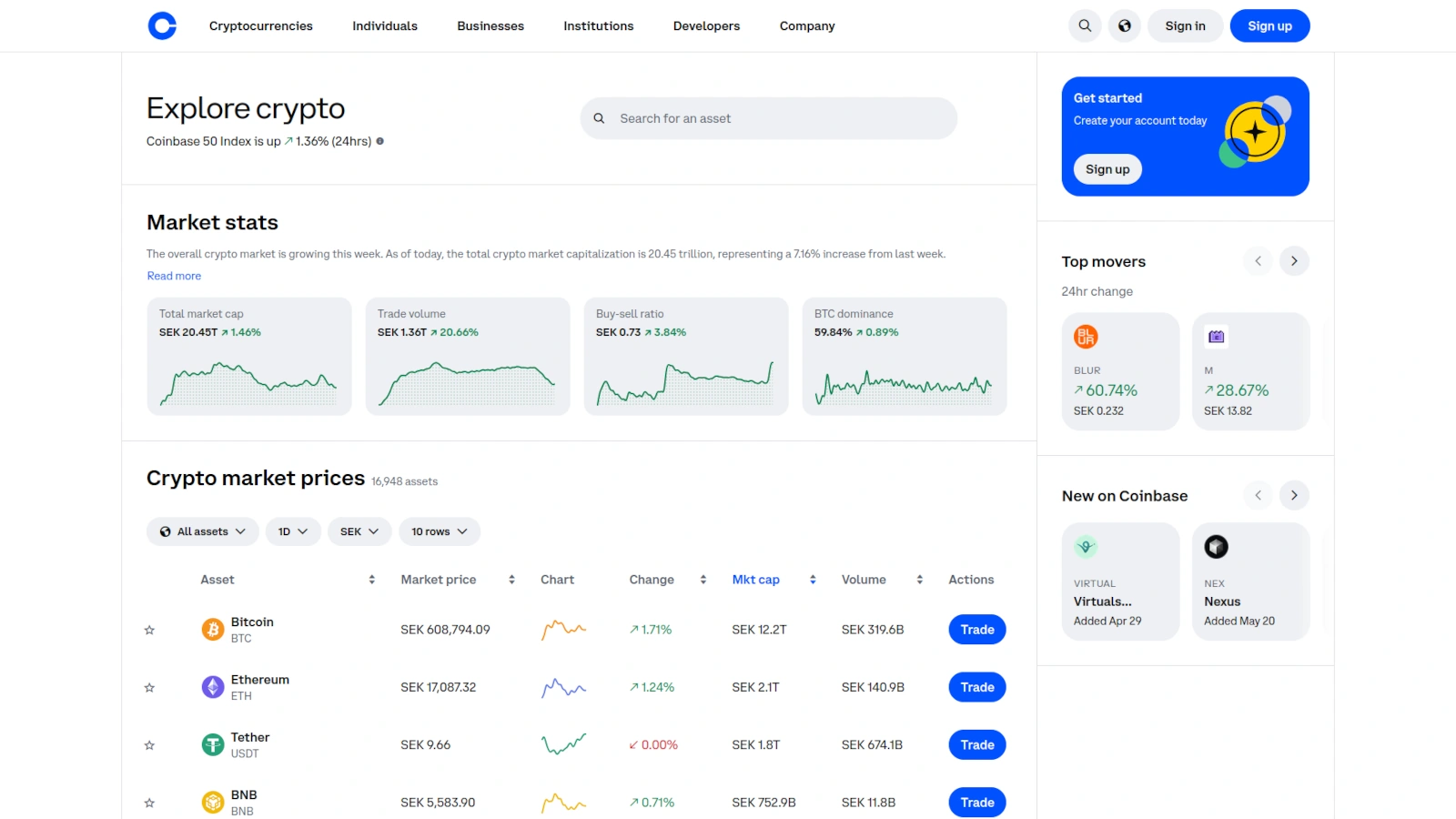 Coinbase trading interface screenshot