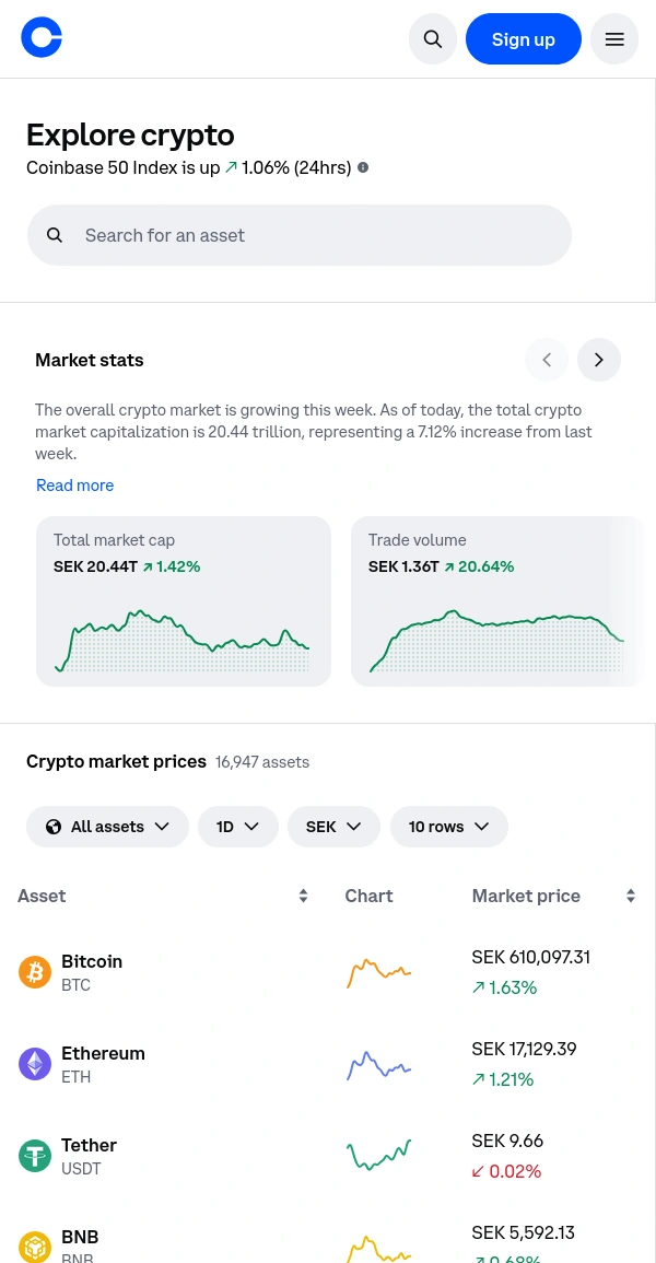 Coinbase mobile app screenshot