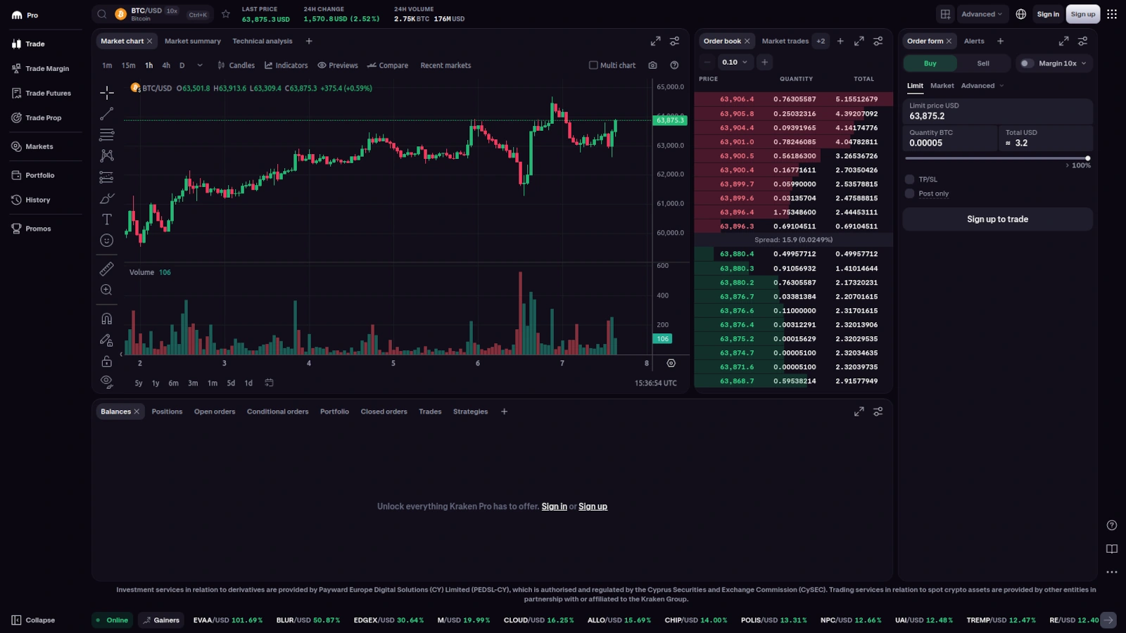 Kraken trading interface screenshot