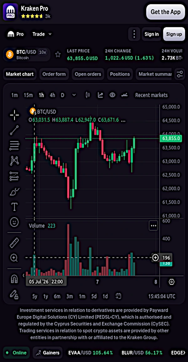 Kraken mobile app screenshot
